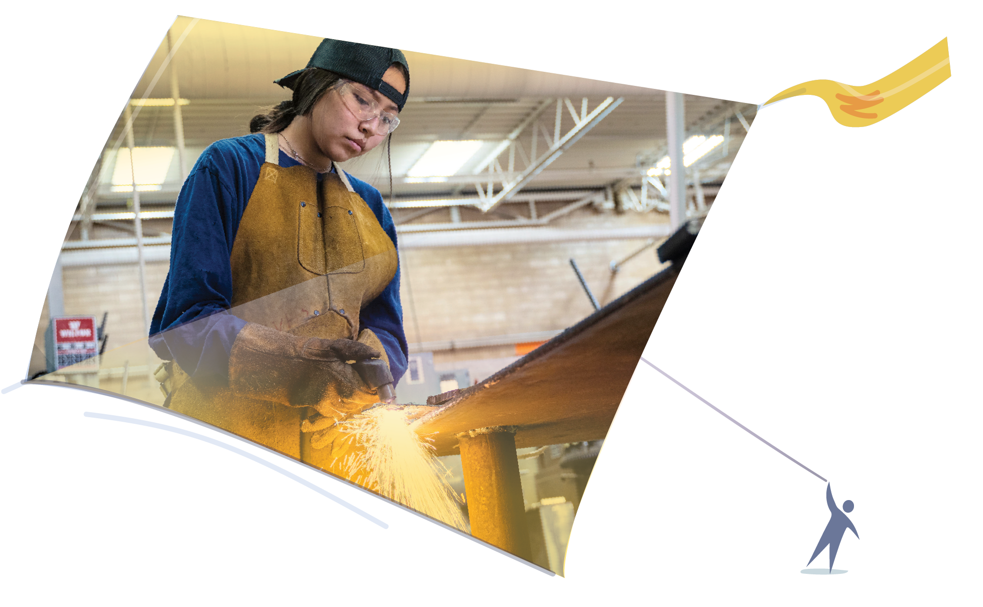 Student wearing safety gear using workshop tools during Take Our Kids to Work Day 2025 hands-on experience.